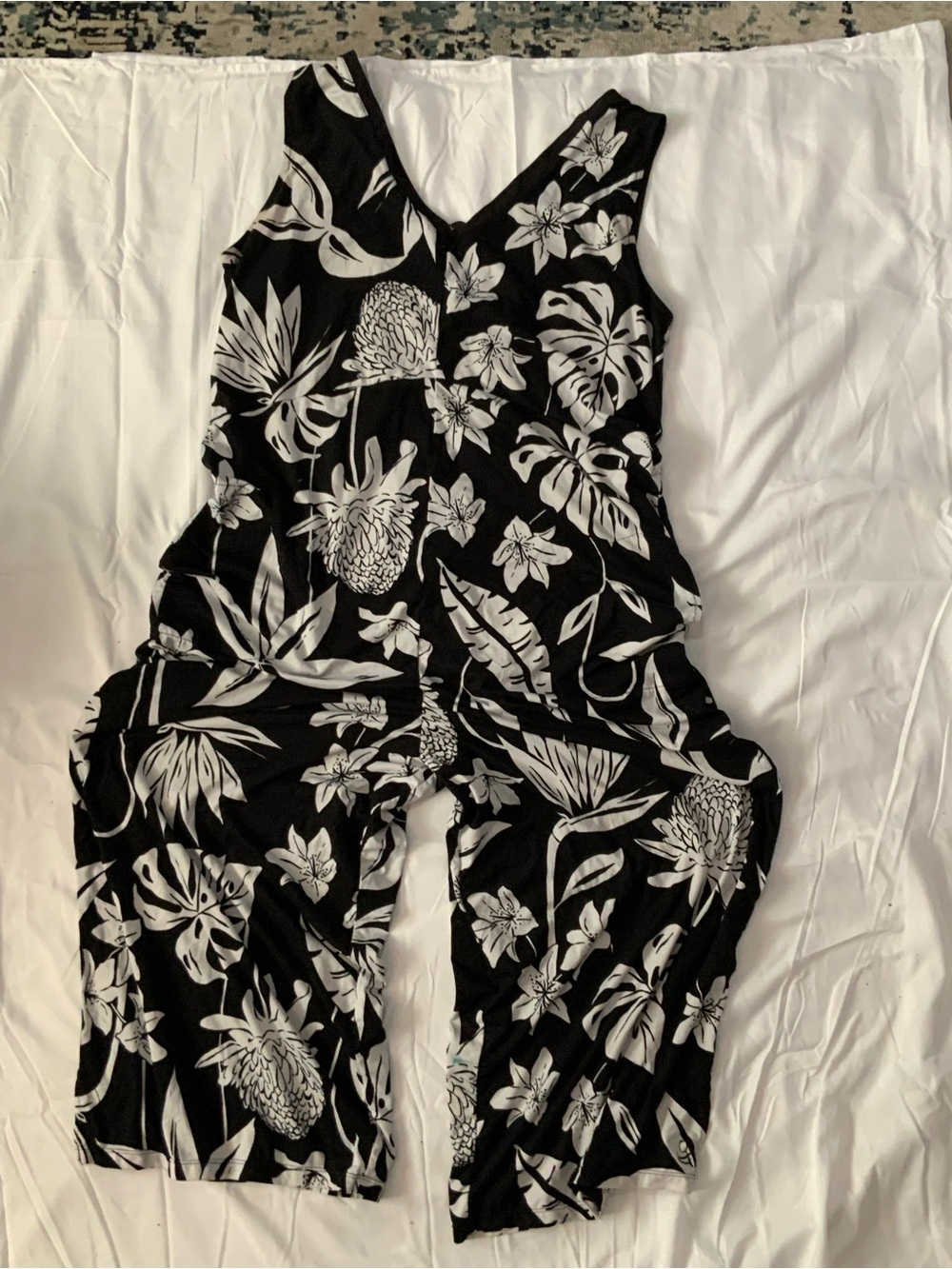Cuddl Duds Black & White Tropical Floral Women’s One-Piece